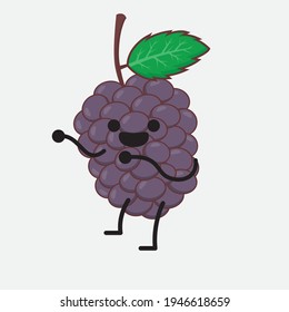 Vector Illustration of Mulberry Fruit Character with cute face, simple hands and leg line art on Isolated Background. Flat cartoon doodle style.