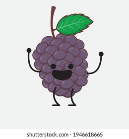 Vector Illustration of Mulberry Fruit Character with cute face, simple hands and leg line art on Isolated Background. Flat cartoon doodle style.