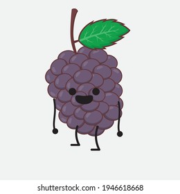Vector Illustration of Mulberry Fruit Character with cute face, simple hands and leg line art on Isolated Background. Flat cartoon doodle style.