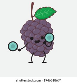 Vector Illustration of Mulberry Fruit Character with cute face, simple hands and leg line art on Isolated Background. Flat cartoon doodle style.