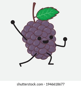 Vector Illustration of Mulberry Fruit Character with cute face, simple hands and leg line art on Isolated Background. Flat cartoon doodle style.