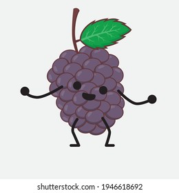Vector Illustration of Mulberry Fruit Character with cute face, simple hands and leg line art on Isolated Background. Flat cartoon doodle style.