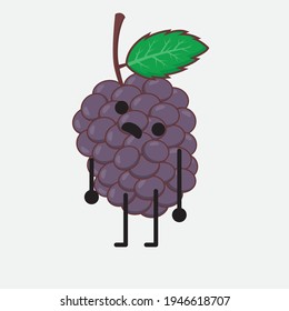 Vector Illustration of Mulberry Fruit Character with cute face, simple hands and leg line art on Isolated Background. Flat cartoon doodle style.