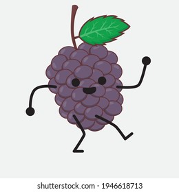 Vector Illustration of Mulberry Fruit Character with cute face, simple hands and leg line art on Isolated Background. Flat cartoon doodle style.