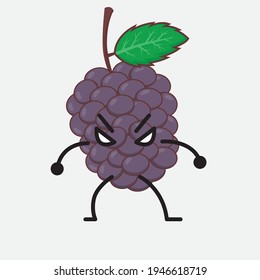 Vector Illustration of Mulberry Fruit Character with cute face, simple hands and leg line art on Isolated Background. Flat cartoon doodle style.