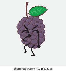 Vector Illustration of Mulberry Fruit Character with cute face, simple hands and leg line art on Isolated Background. Flat cartoon doodle style.