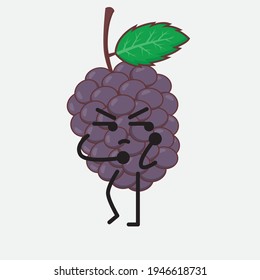 Vector Illustration of Mulberry Fruit Character with cute face, simple hands and leg line art on Isolated Background. Flat cartoon doodle style.