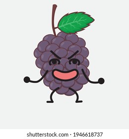 Vector Illustration of Mulberry Fruit Character with cute face, simple hands and leg line art on Isolated Background. Flat cartoon doodle style.