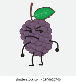 Vector Illustration of Mulberry Fruit Character with cute face, simple hands and leg line art on Isolated Background. Flat cartoon doodle style.