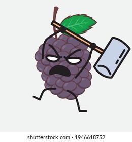 Vector Illustration of Mulberry Fruit Character with cute face, simple hands and leg line art on Isolated Background. Flat cartoon doodle style.