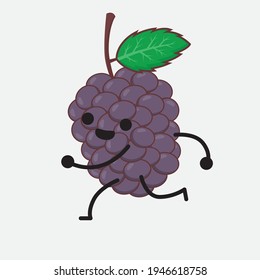 Vector Illustration of Mulberry Fruit Character with cute face, simple hands and leg line art on Isolated Background. Flat cartoon doodle style.