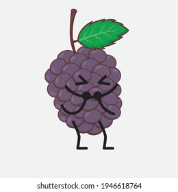 Vector Illustration of Mulberry Fruit Character with cute face, simple hands and leg line art on Isolated Background. Flat cartoon doodle style.