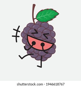 Vektorgrafik des Obstzeichens Mulberry mit süßem Gesicht, einfachen Händen und Beinlinien auf isoliertem Hintergrund. Flacher Cartoon-Doodle-Stil.