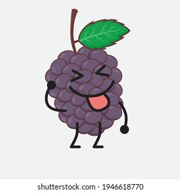 Vektorgrafik des Obstzeichens Mulberry mit süßem Gesicht, einfachen Händen und Beinlinien auf isoliertem Hintergrund. Flacher Cartoon-Doodle-Stil.