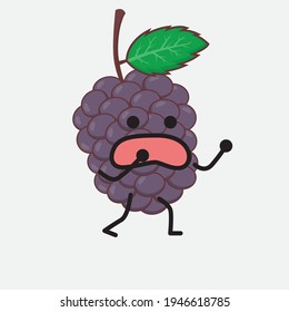 Vector Illustration of Mulberry Fruit Character with cute face, simple hands and leg line art on Isolated Background. Flat cartoon doodle style.