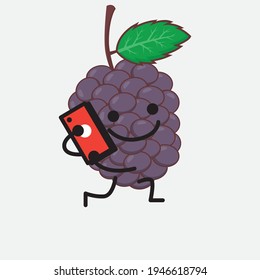 Vector Illustration of Mulberry Fruit Character with cute face, simple hands and leg line art on Isolated Background. Flat cartoon doodle style.