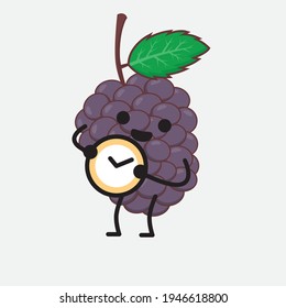 Vector Illustration of Mulberry Fruit Character with cute face, simple hands and leg line art on Isolated Background. Flat cartoon doodle style.