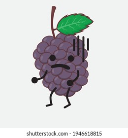Vector Illustration of Mulberry Fruit Character with cute face, simple hands and leg line art on Isolated Background. Flat cartoon doodle style.