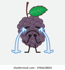 Ilustración vectorial del personaje de la fruta de la mora con cara linda, manos simples y líneas de la pierna en fondo aislado. Estilo de dibujo animado plano.