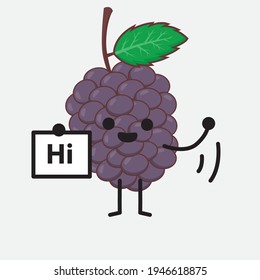Vector Illustration of Mulberry Fruit Character with cute face, simple hands and leg line art on Isolated Background. Flat cartoon doodle style.