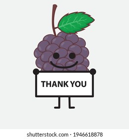 Vector Illustration of Mulberry Fruit Character with cute face, simple hands and leg line art on Isolated Background. Flat cartoon doodle style.
