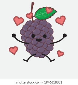 Vector Illustration of Mulberry Fruit Character with cute face, simple hands and leg line art on Isolated Background. Flat cartoon doodle style.