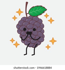 Vector Illustration of Mulberry Fruit Character with cute face, simple hands and leg line art on Isolated Background. Flat cartoon doodle style.