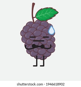 Vektorgrafik des Obstzeichens Mulberry mit süßem Gesicht, einfachen Händen und Beinlinien auf isoliertem Hintergrund. Flacher Cartoon-Doodle-Stil.