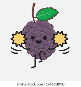Vector Illustration of Mulberry Fruit Character with cute face, simple hands and leg line art on Isolated Background. Flat cartoon doodle style.
