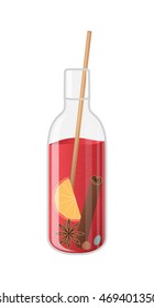 Vector illustration of mulled wine ion white background.