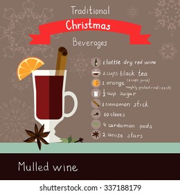 Vector illustration of mulled wine recipe.