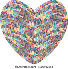 Vector illustration of multi colered heart mosaic with many rectangles. Love and Valentine's day concept.