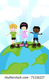 A vector illustration of multi ethnic children holding hands for diversity concept