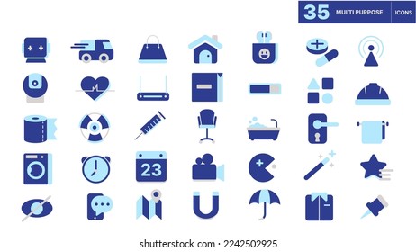 Vector e Ilustración Iconos multiusos establecen conceptos en color plano para banner, sitio web y interfaz de usuario