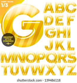 Vector illustration of Multicolor children's candy alphabet. Yellow edition