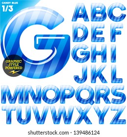 Vector illustration of Multicolor children's candy alphabet. Blue edition