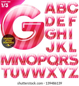 Vector illustration of Multicolor children's candy alphabet. Red edition