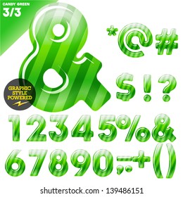 Vector illustration of Multicolor children's candy alphabet. Green edition