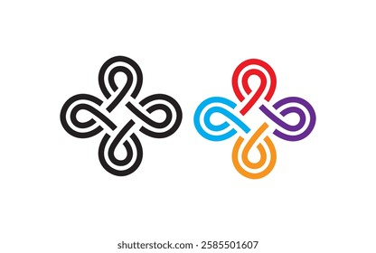 Vector illustration of a multicolor infinity loop on a white background. Abstract celtic knot. Celtic Knots icon vector. Celtic signs illustration symbol. Celtic drawings symbol or logo. Pro Vector