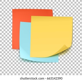 Vector illustration of multicolor post it notes isolated on transparent background