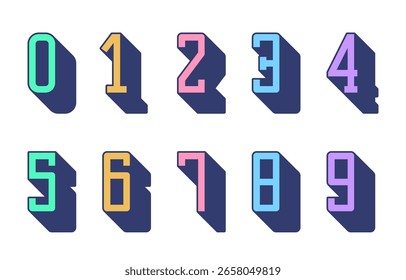 Vector Illustration of Multicolor Shadow Serif Numbers on White Background