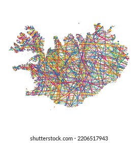 vector illustration of multicolored abstract striped map of Iceland