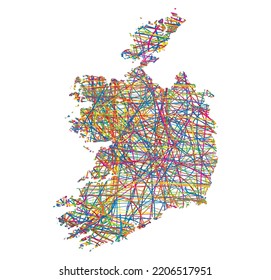 vector illustration of multicolored abstract striped map of Ireland