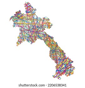 ilustración vectorial del mapa de Laos con rayas abstractas multicolores