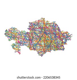 vector illustration of multicolored abstract striped map of Kazakhstan