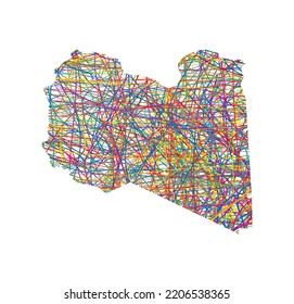 vector illustration of multicolored abstract striped map of Libya