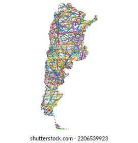 vector illustration of multicolored abstract striped map of Argentina