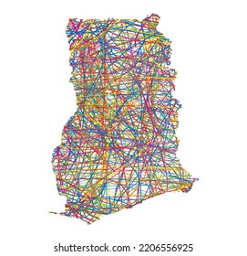 vector illustration of multicolored abstract striped map of Ghana