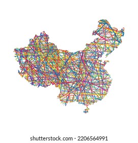 ilustración vectorial de China con mapa de rayas abstractas multicolor