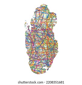 vector illustration of multicolored abstract striped map of Qatar